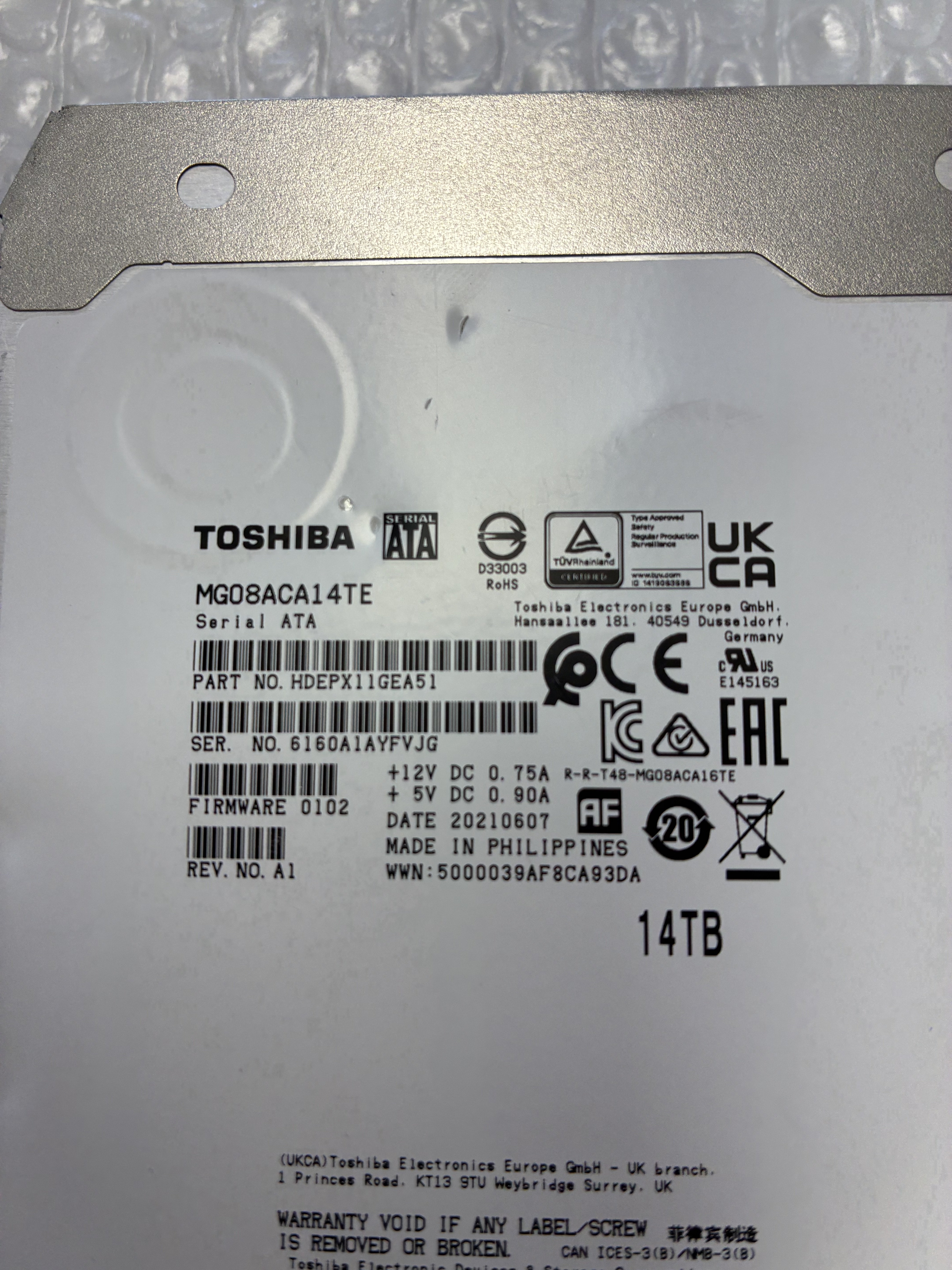 Toshiba MG08ACA14TE 14TB SATA 3.5" Enterprise Internal Hard Drive HDD