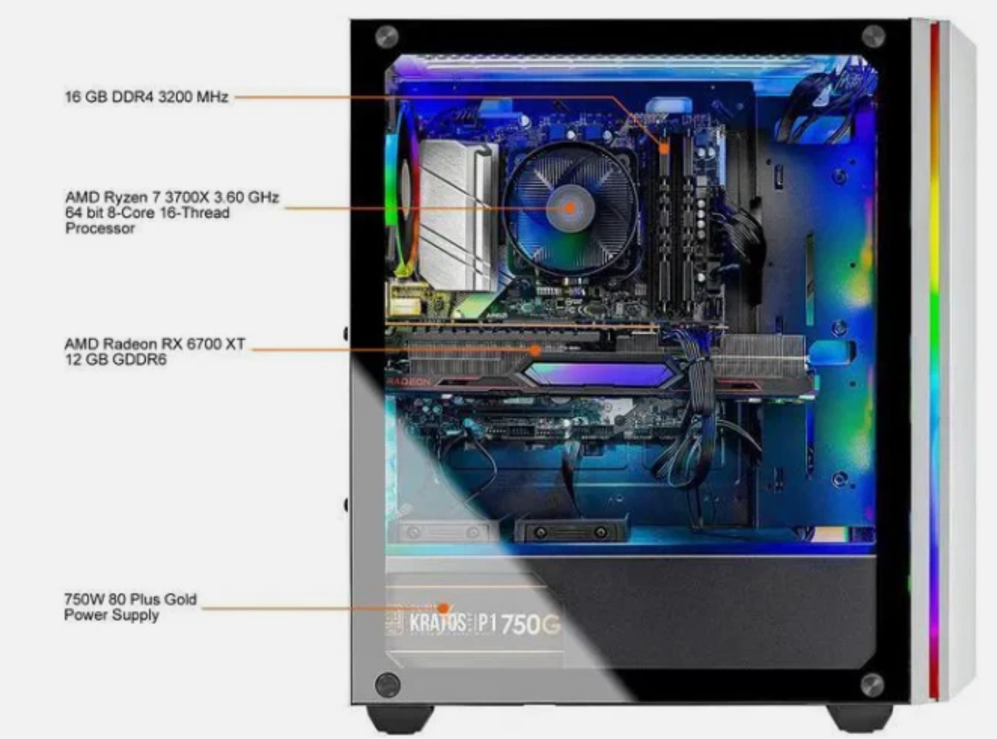 Skytech Chronos - Ryzen 7 3700X - RX 6700 XT 12GB - 16GB RAM - Gaming Desktop PC